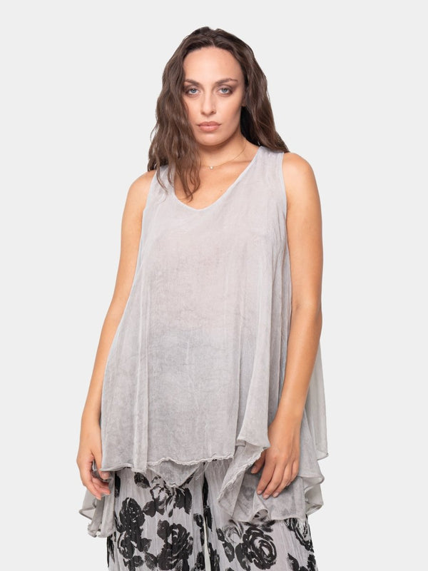 baci Asymmetrical Raw Edge Tank Gold