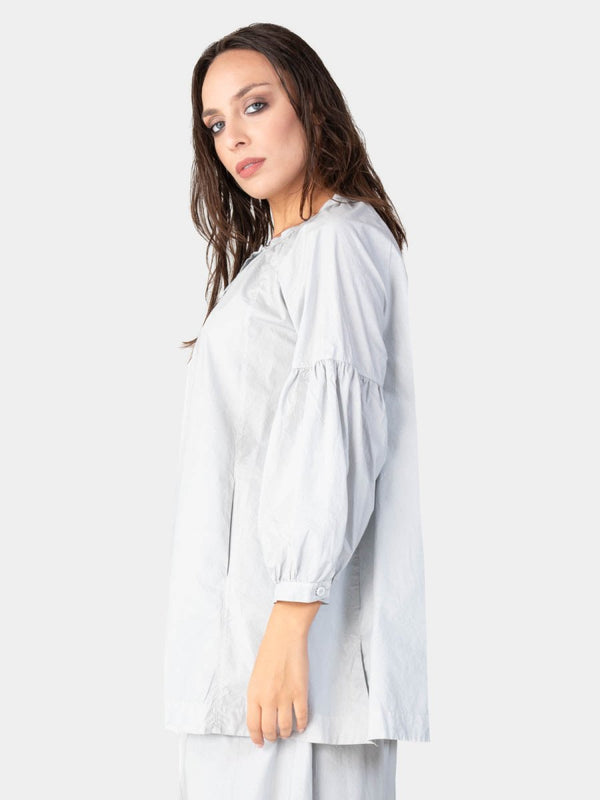 Baci Balloon Sleeve Cotton Peasant Shirt Bianco
