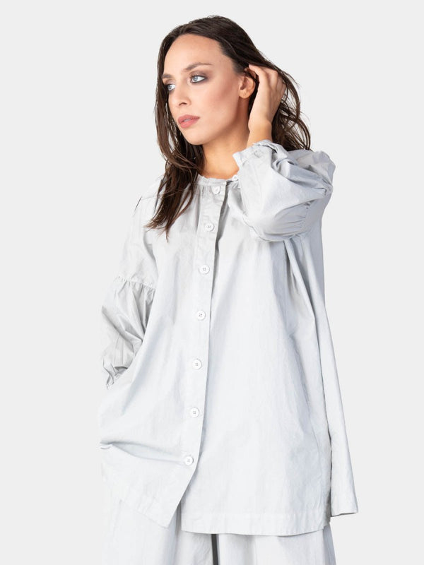 baci Balloon Sleeve Cotton Peasant Shirt Bianco