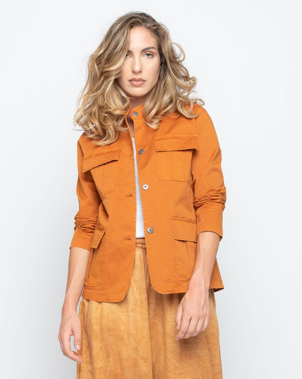 Baci Band Collar Button-Up Field Jacket Black