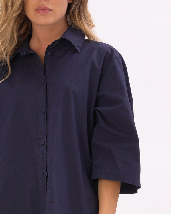 Baci Button Up Pleated Back Shirtdress Dark Blue