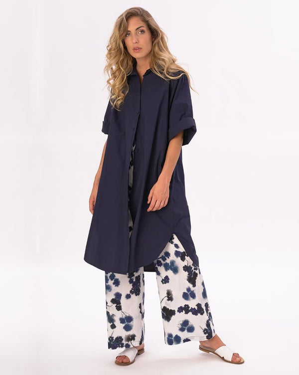 baci Button Up Pleated Back Shirtdress Dark Blue