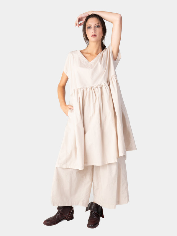Baci Cap Sleeve Organic Cotton V-Neck Dress Bianco