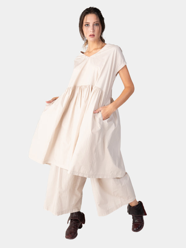 Baci Cap Sleeve Organic Cotton V-Neck Dress Bianco