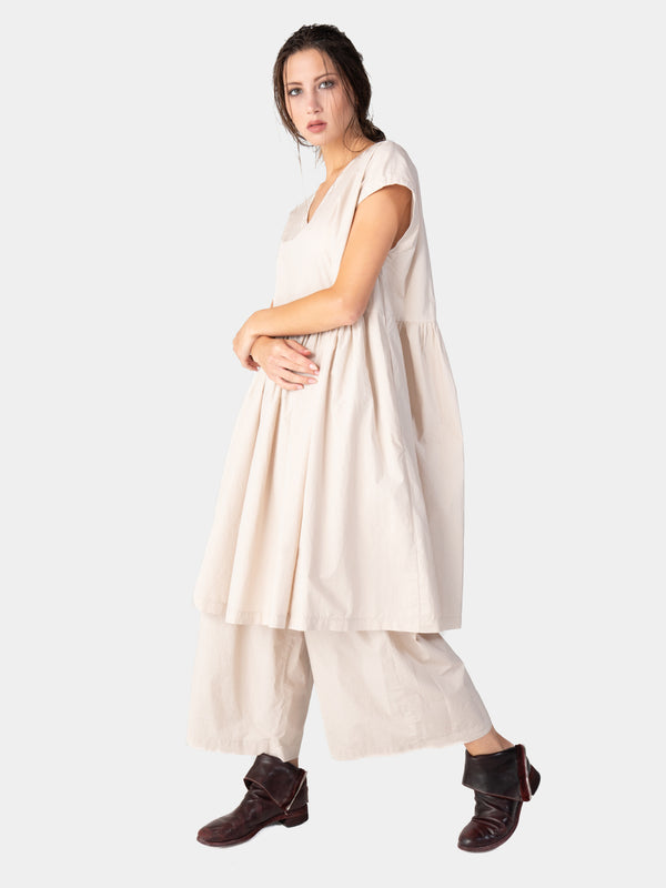 Baci Cap Sleeve Organic Cotton V-Neck Dress Bianco
