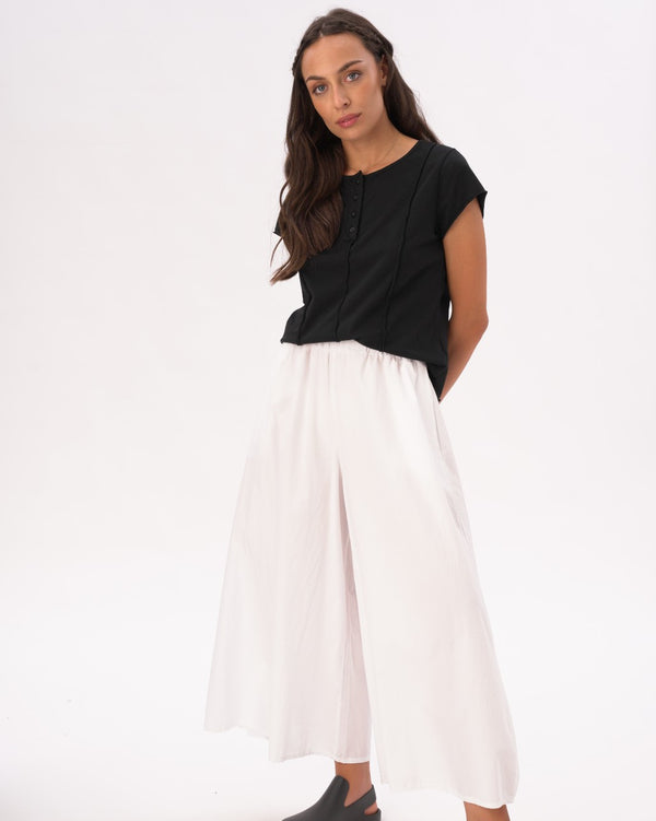 Baci Cap Sleeve Stitched Cotton Button Top Black