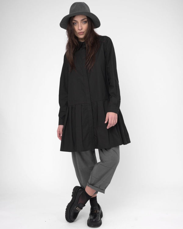 Baci Collard Pleated Shirt Dress Black