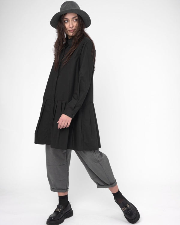 Baci Collard Pleated Shirt Dress Black