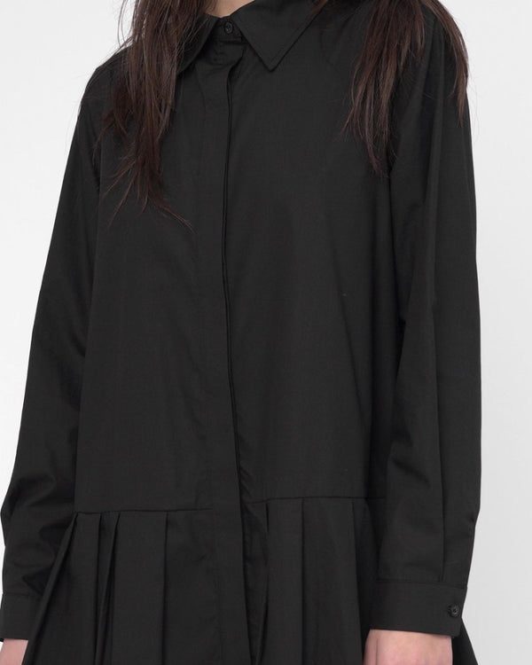 Baci Collard Pleated Shirt Dress Black