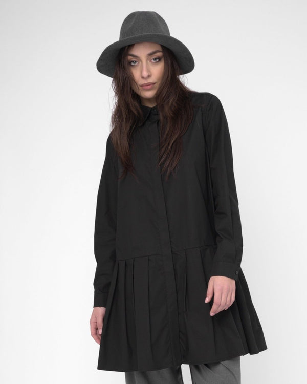 baci Collard Pleated Shirt Dress Black