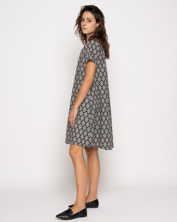 Baci Contrast Babydoll Tile Dress White