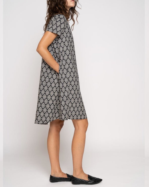 Baci Contrast Babydoll Tile Dress White