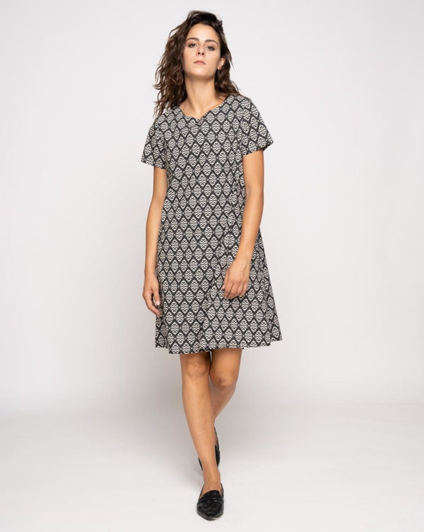 baci Contrast Babydoll Tile Dress White