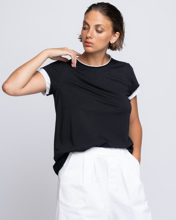 Baci Contrast Layered Cap Sleeve T Black / Orange