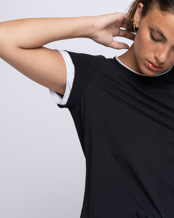 Baci Contrast Layered Cap Sleeve T Black / Orange