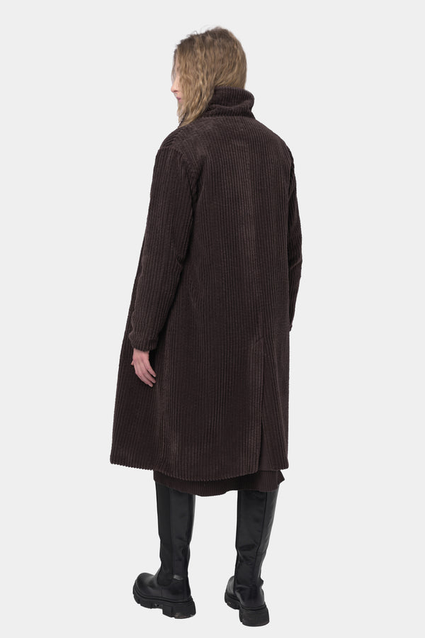 Baci Corduroy Double-Breasted Overcoat Dark Blue