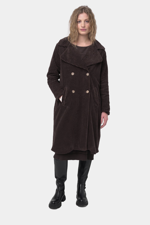 Baci Corduroy Double-Breasted Overcoat Dark Blue