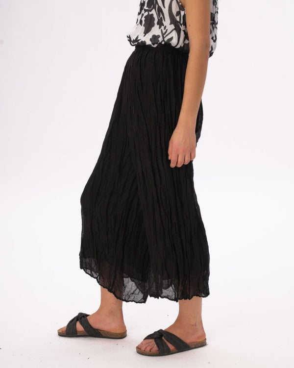 Baci Cotton Crinkled Elastic Waist Pant Black