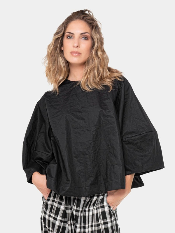 Baci Cotton Cropped Flare Blouse Black