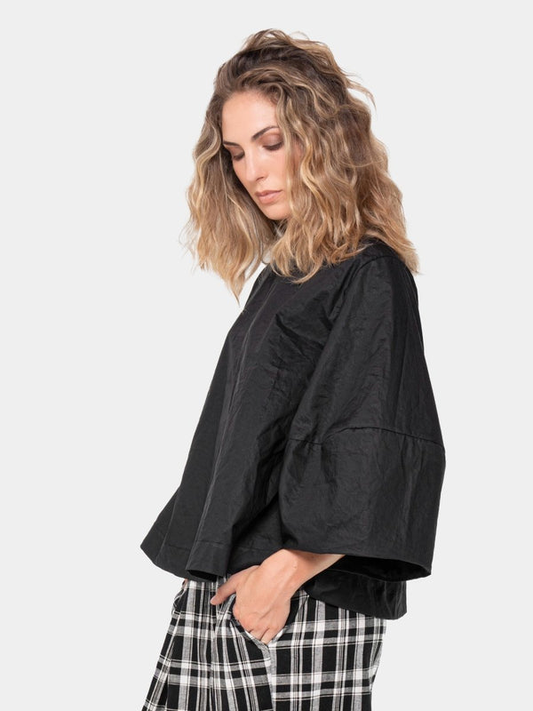 Baci Cotton Cropped Flare Blouse Black