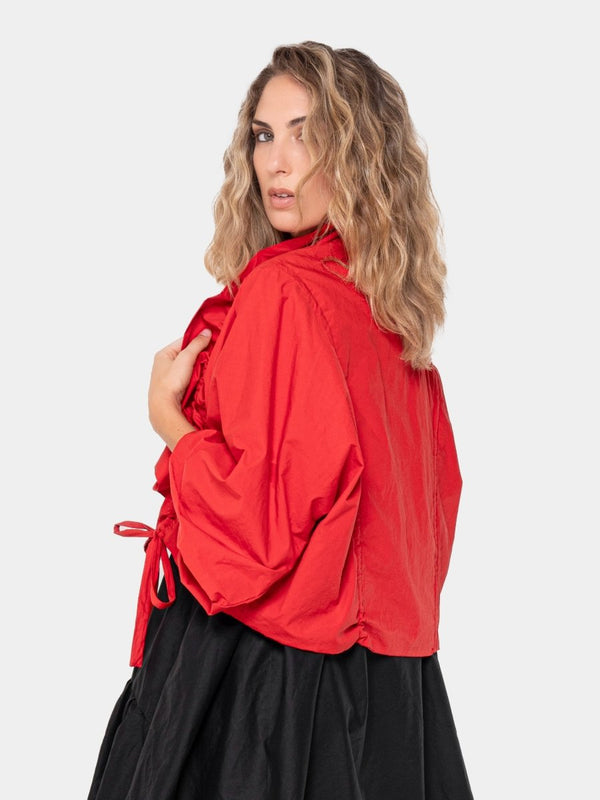 Baci Cotton Drawstring Ruffle Bolero Black