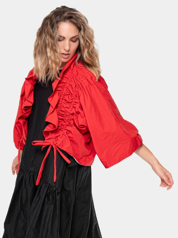 Baci Cotton Drawstring Ruffle Bolero Black