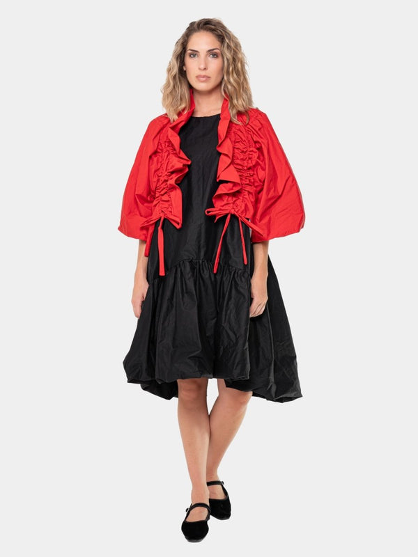 Baci Cotton Drawstring Ruffle Bolero Black