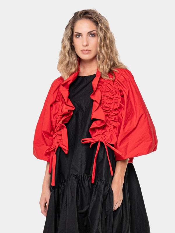 baci Cotton Drawstring Ruffle Bolero Black