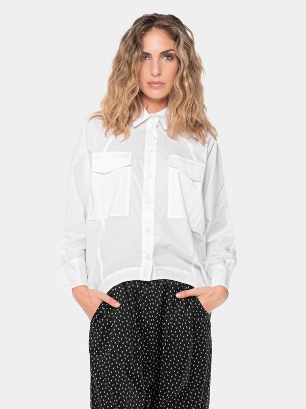 Baci Cotton Hi-Low Shirt With Pockets Black