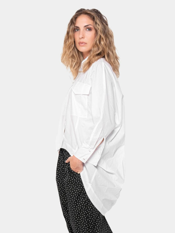Baci Cotton Hi-Low Shirt With Pockets Black