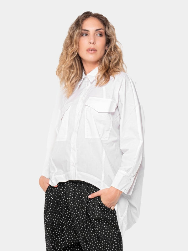 baci Cotton Hi-Low Shirt with Pockets Black