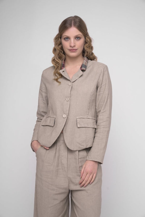 Baci Cotton Linen Blend Cropped Jacket Espresso