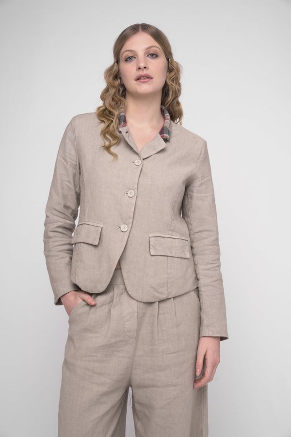 baci Cotton Linen Blend Cropped Jacket Espresso