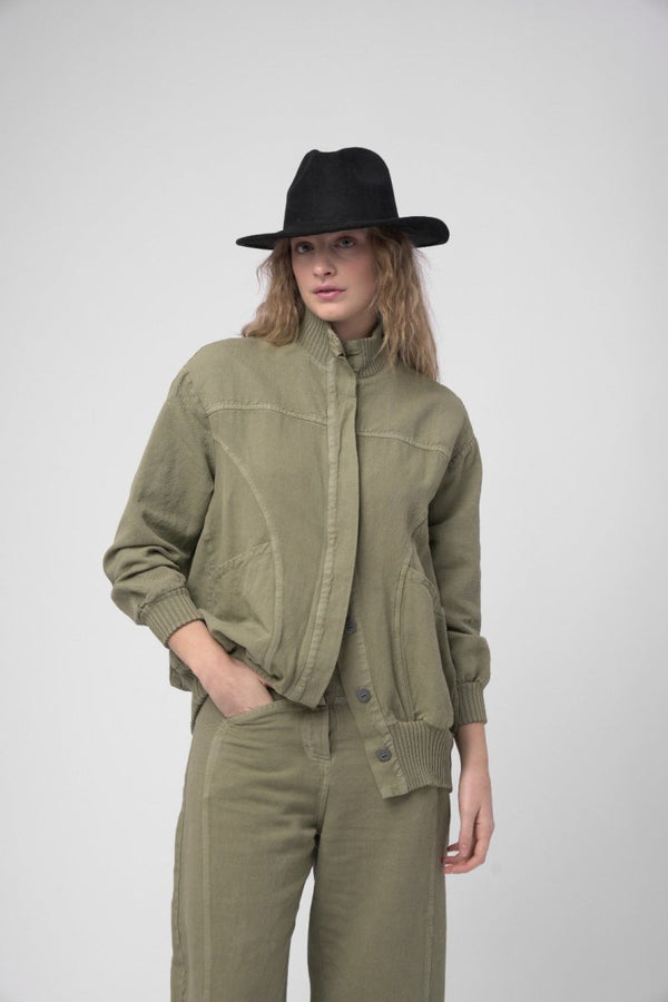 Baci Cotton Linen Cargo Bomber Jacket Beige