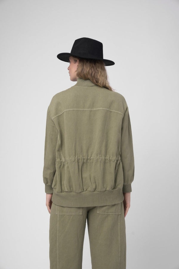 Baci Cotton Linen Cargo Bomber Jacket Beige