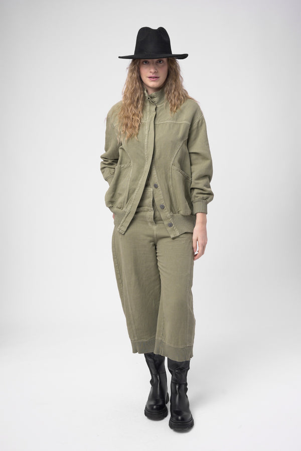 baci Cotton Linen Cargo Bomber Jacket Beige