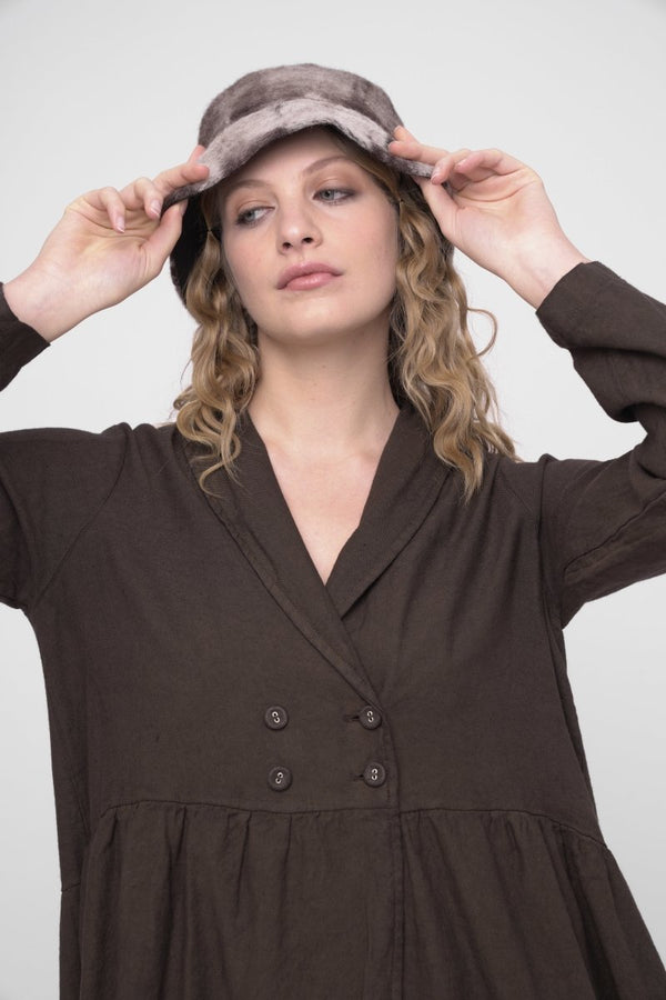 baci Cotton Linen Overcoat Dress Black