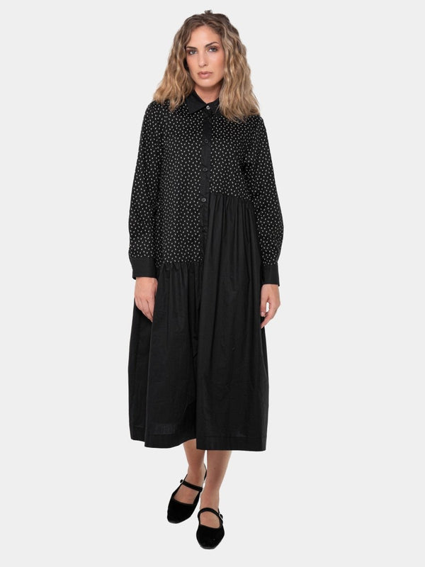 Baci Cotton Mixed Print Shirtdress Leaves & Black