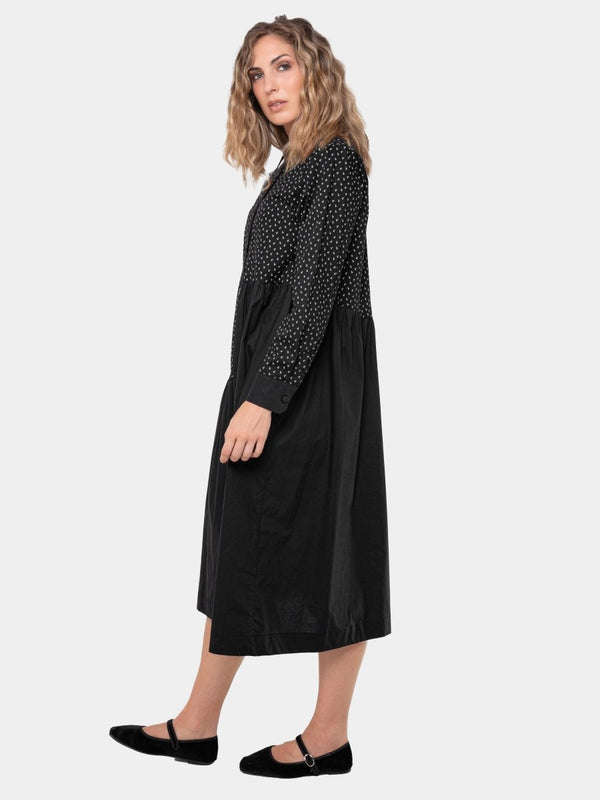 Baci Cotton Mixed Print Shirtdress Leaves & Black