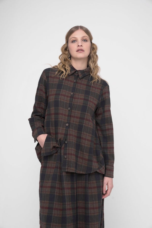 Baci Cotton Plaid Button Up Shirt Black