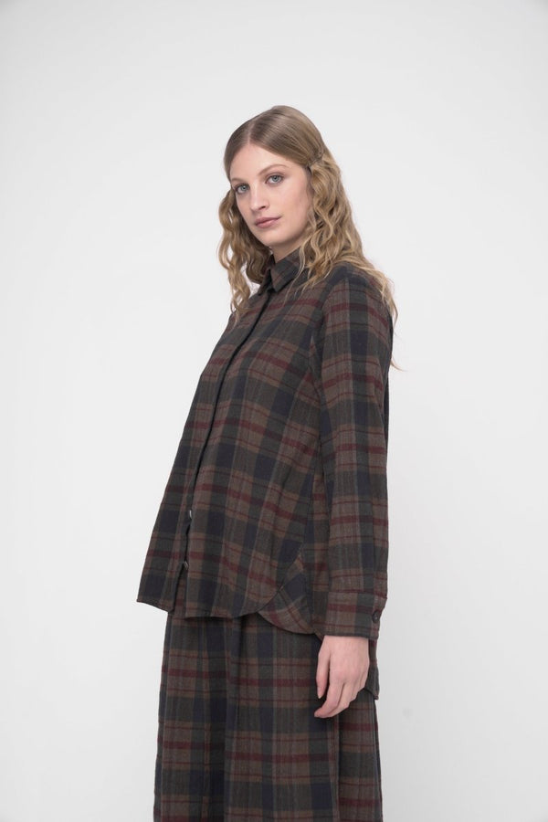 Baci Cotton Plaid Button Up Shirt Black