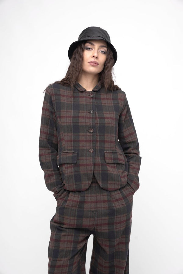 Baci Cotton Plaid Cropped Jacket Black