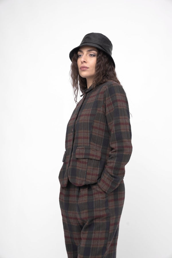 Baci Cotton Plaid Cropped Jacket Black