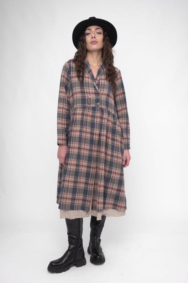 Baci Cotton Plaid Overcoat Dress Black