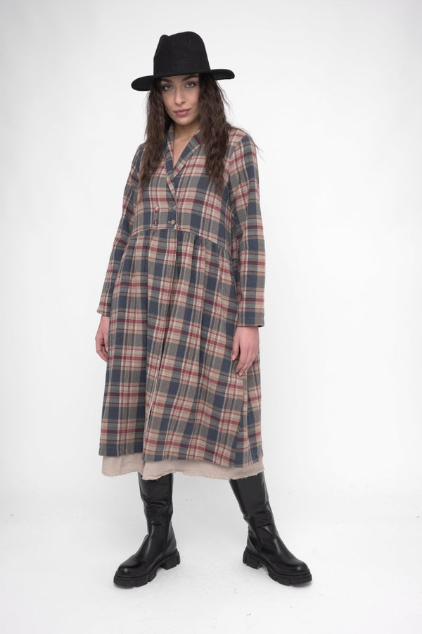 Baci Cotton Plaid Overcoat Dress Black