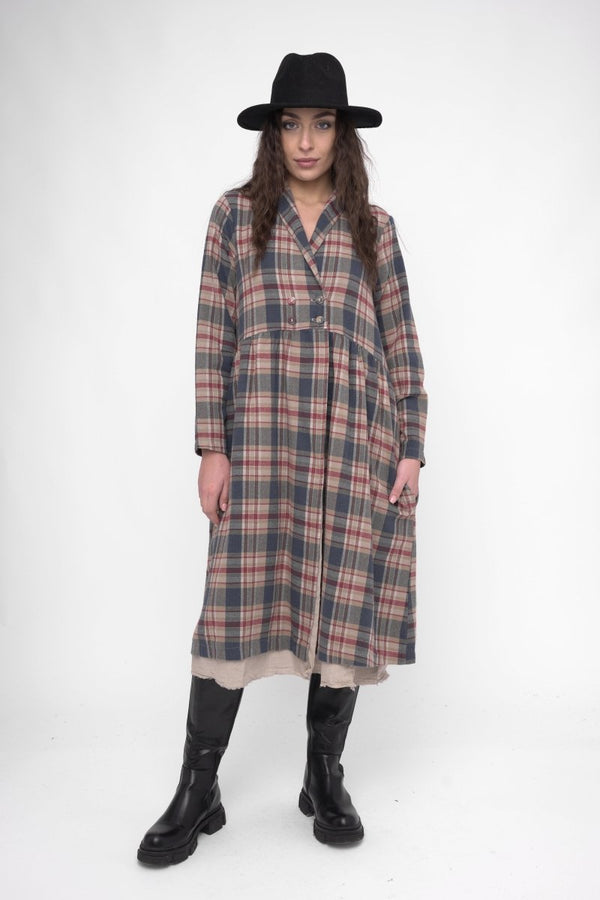 Baci Cotton Plaid Overcoat Dress Black