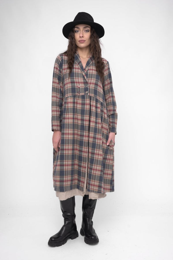baci Cotton Plaid Overcoat Dress Black