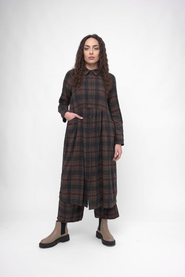Baci Cotton Plaid Tiered Waist Dress Black