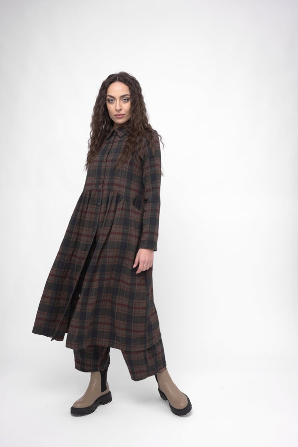 baci Cotton Plaid Tiered Waist Dress Black