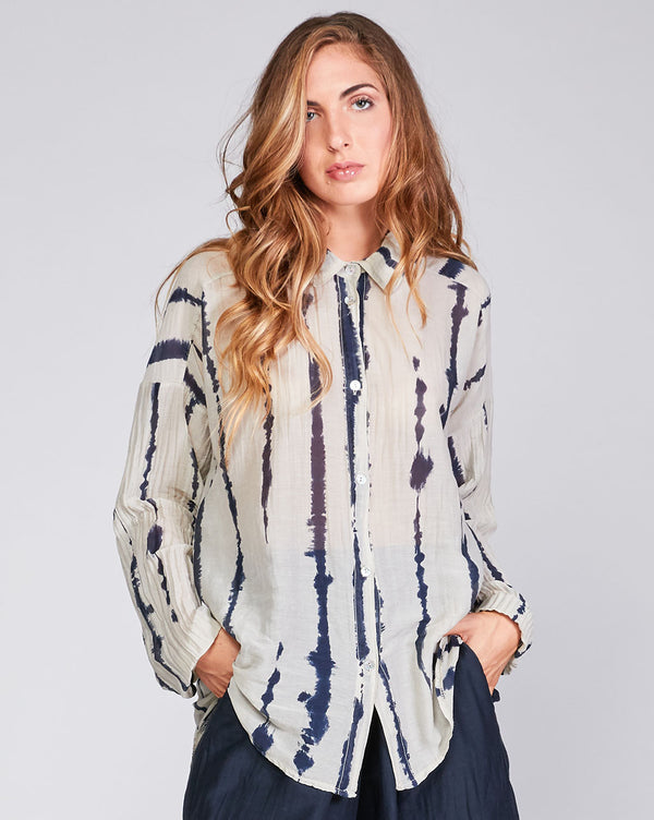 baci Cotton Silk Blend Button-Up Shirt Camel